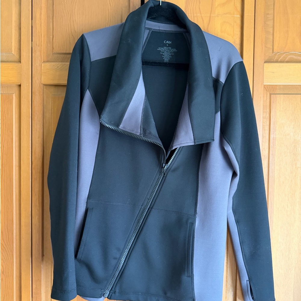 CAbi Black and Gray Asymmetrical Zip Jacket